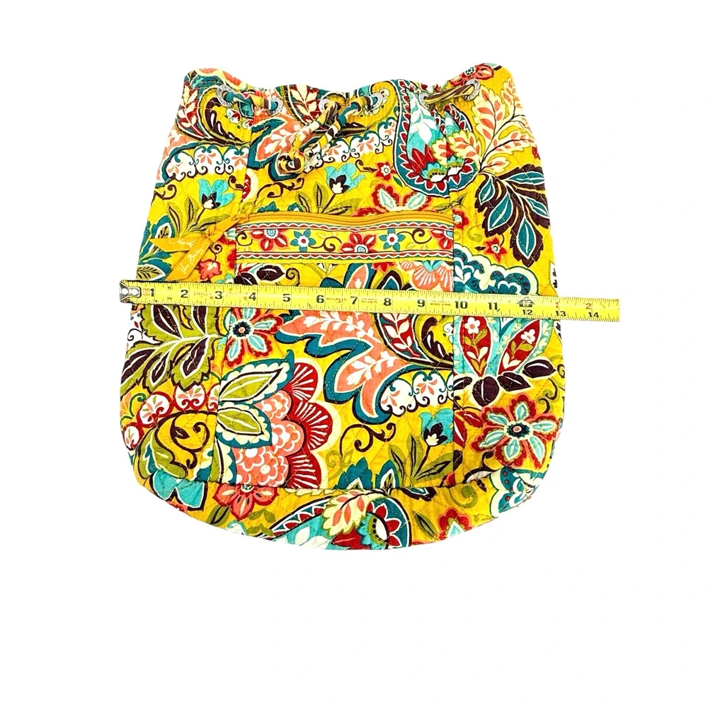 Vera Bradley Provencal Drawstring Backsack Front Pocket Quilt Yellow Blu Retired
